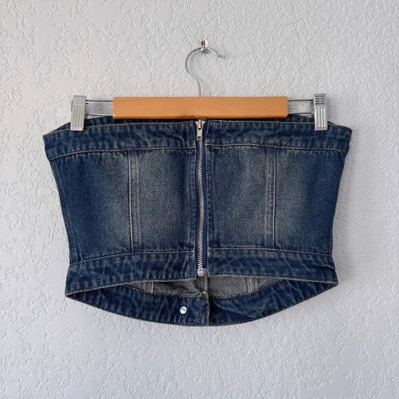 Finesse Dark Wash Denim Strapless Top Size Small - Picture 2 of 4